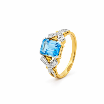 Pierścionek | Topaz | Diamenty | Żółte złoto | Próba 585